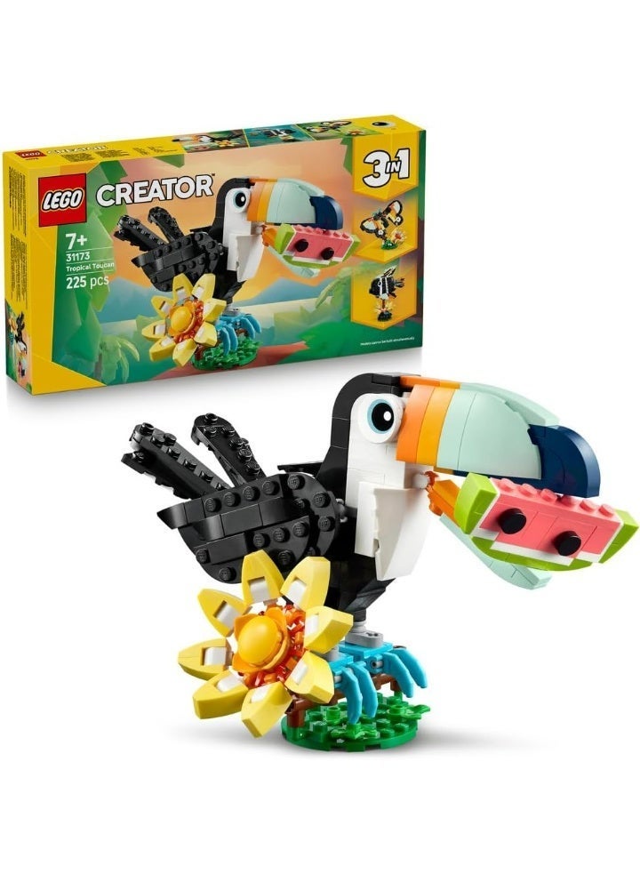 LEGO Creator 3in1 Wild Animals: Tropical Toucan with a Flower - Toy Animal Transforms into a Butterfly Figure or a Tropical Fish - Creative Gift for 7+ Year Old Girls & Boys - 31173 - Image 1